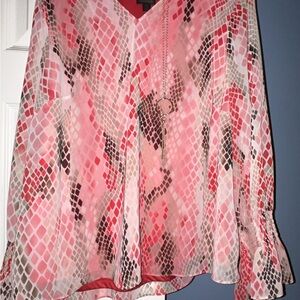 JM Collection Pink and Black Patterned Blouse